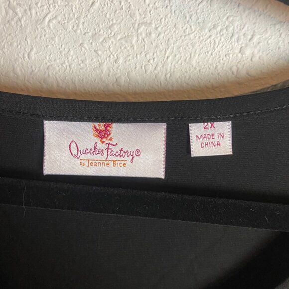 Quacker Factory Size 2x Stretch Black Sequin Christmas Tree Blouse Top Festive - Picture 3 of 5